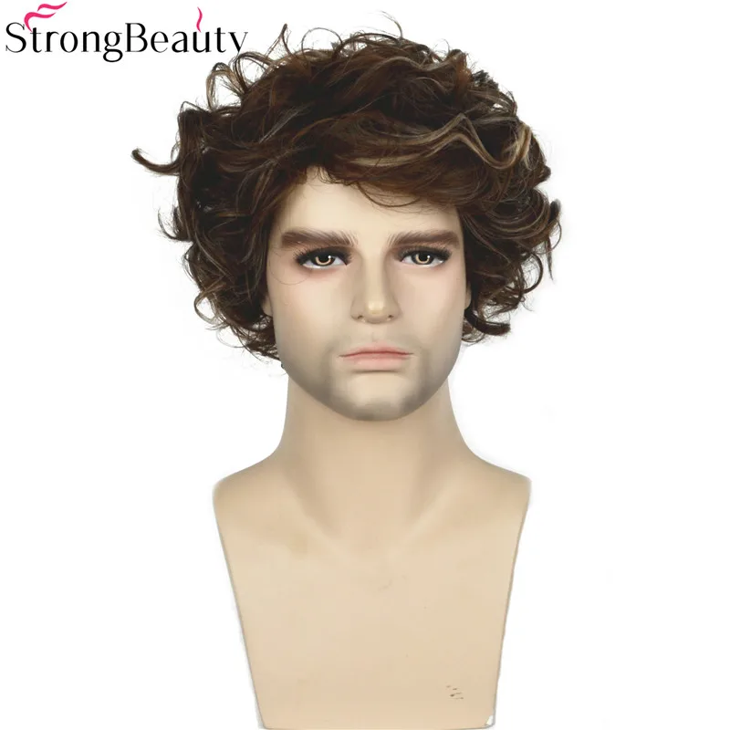 Мощные красивые короткие мужские парики синтетический вьющийся парик смешанные