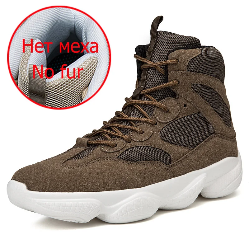 Winter Men Snow Boots Warm Fur Man Ankle Boots Lace-Up High Quality Thick Plush Winter Boots Plush Autumn Basic Work Shoes - Цвет: No Fur Green