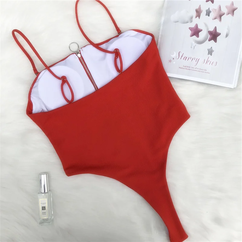 2018 купальник женский купальный костюм сексуальный однотонный Цельный на молнии