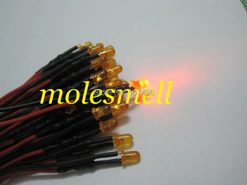 Free shipping 1000pcs 3mm 24v diffused orange LED Lamp Light Set Pre-Wired 3mm 24V DC Wired