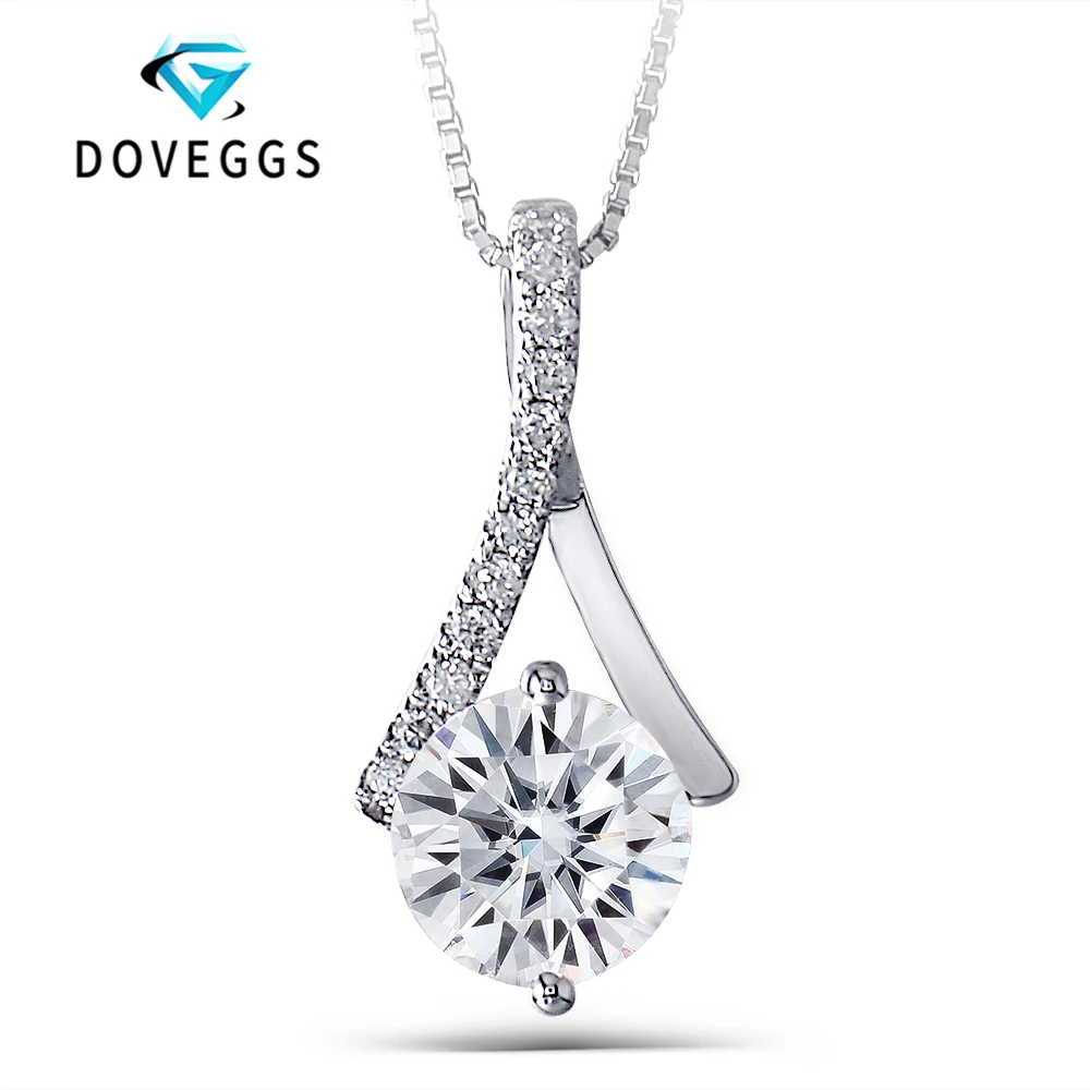 DovEggs 14K 585 подвеска из белого золота 7 5 CTW мм круглый бриллиант с ожерельем акцентом