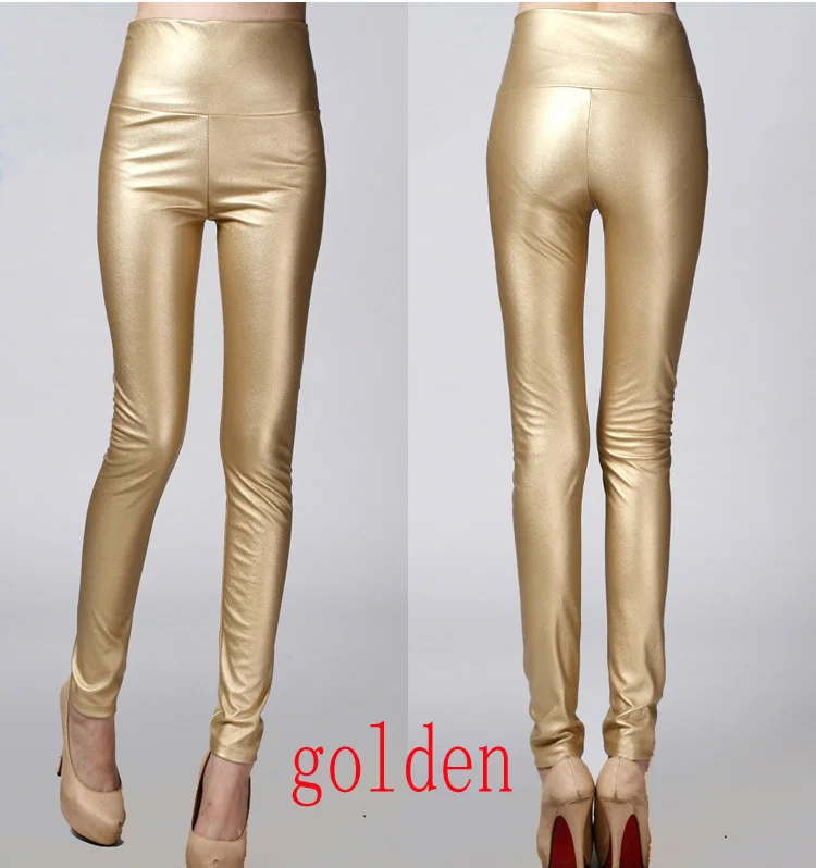 golden Утепленные зимние женские брюки из искусственной кожи с высокой талией, эластичные флисовые Стрейчевые узкие женские брюки-карандаш, обтягивающие брюки, 25 цветов - Цвет: golden