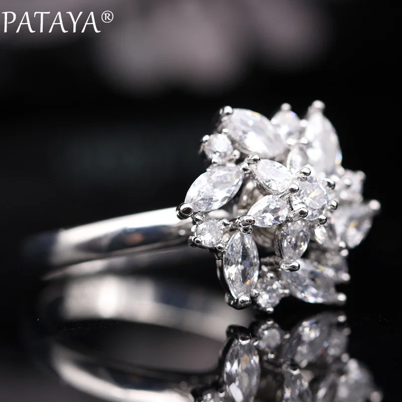PATAYA, новые вращающиеся кольца с лепестками, натуральный циркон, размытые кольца, 585, розовое золото, женские свадебные Роскошные модные ювелирные изделия