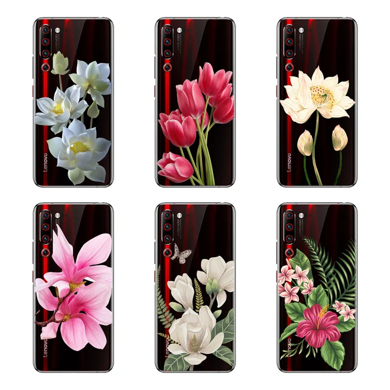 Lenovo Z6 Pro Case Silicon Black Painting flower Soft TPU Back Cover for protect Phone cases shell |