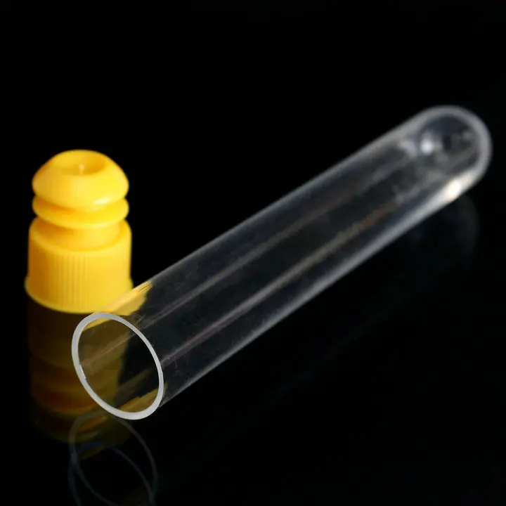 

50pcs 15x150mm 20ml Clear Plastic test tubes with plastic blue/red stopper push cap for school experiments and tests