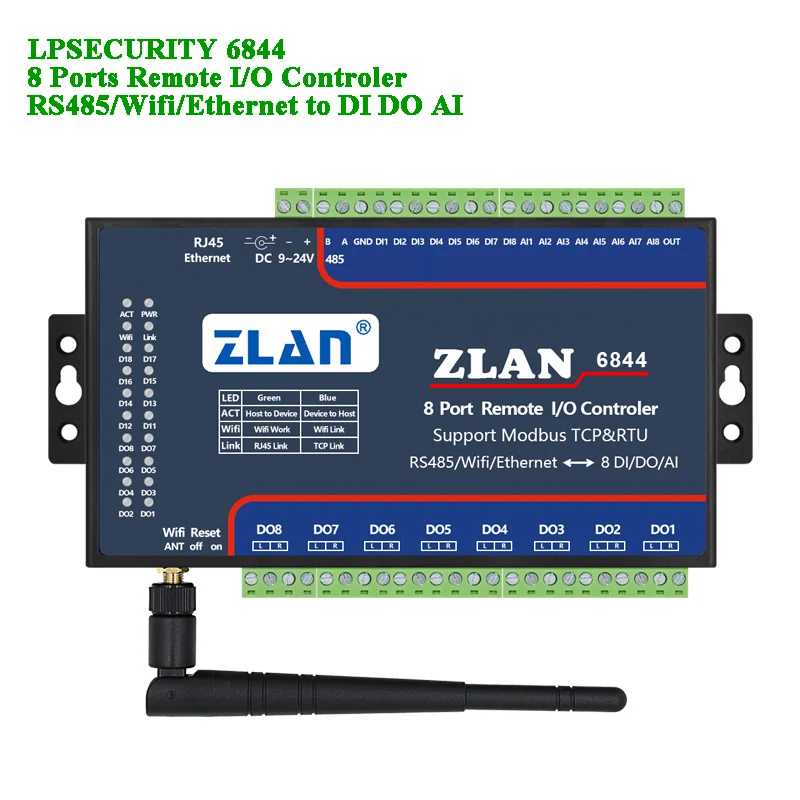 Пульт дистанционного управления IO 8 портов RS485/Wi Fi/Ethernet в DI DA AI Modbus RTU TCP LAN цифровой