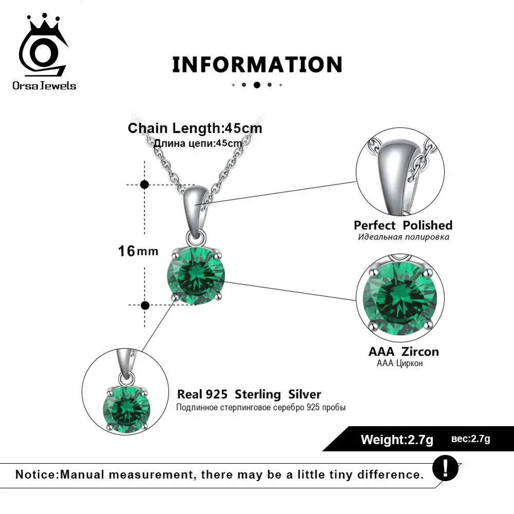 ORSA JEWELS 925 стерлингового серебра кулон ожерелье для женщин 12 Цвет месяц Lucky камень