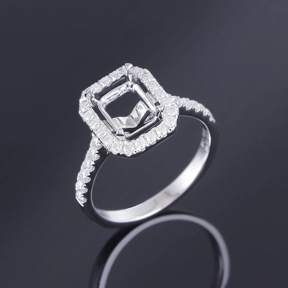 Кольцо Transgems 14K из белого золота с ореолом полукрепление без Изумрудного камня 7*9