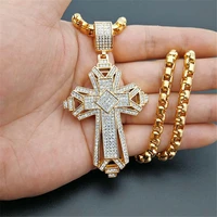 2019 newest iced out stainless steel big cross pendant necklace for men gold color christian cruzar necklace religious jewelry