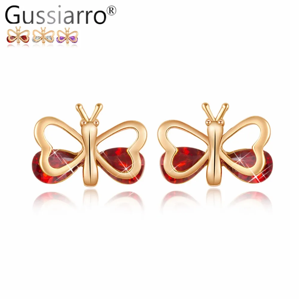 Gussiarro милые серьги-гвоздики в форме бабочки Винтажные серьги ушей микро CZ для