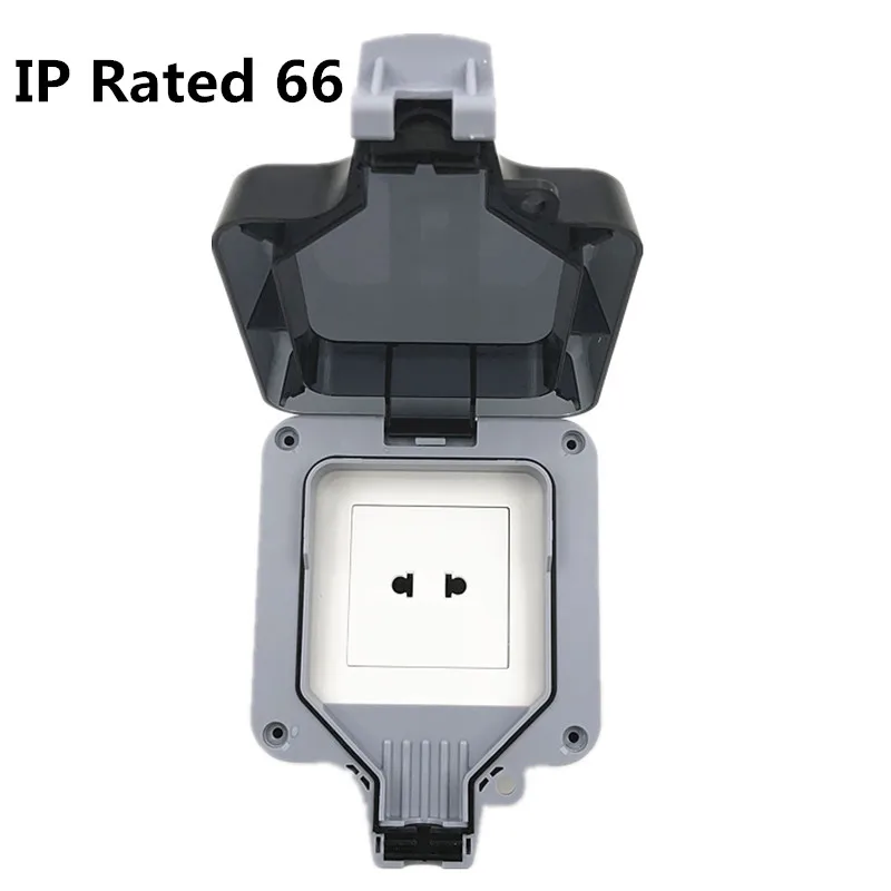 

IP66 weatherproof waterproof outdoor power outlet 10A two-hole socket 110 ~ 250V Non-Grounding