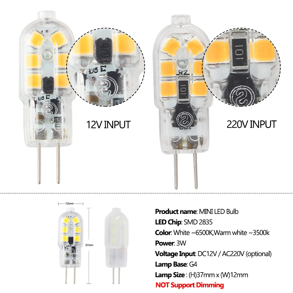 Сменная галогенная Светодиодная лампа G4 SMD 220 2835 В переменного тока/12 постоянного