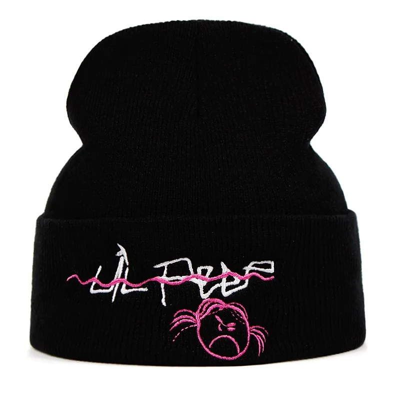 Черный Lil Peep Beanie с вышивкой xxxtentacion lil. peep Love Мужская и женская вязаная шапка вязанные шапочки Skullies теплая зимняя унисекс Лыжная хип-хоп шапка - Цвет: Черный