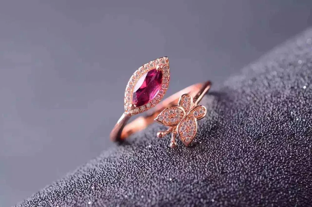 

Fashion Open design Butterfly flight Natural red garnet Ring S925 Silver Natural Gemstone Ring girl Women's party gift Jewelry