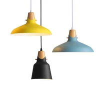 nordic macaron wood pendant light colorful aluminium suspension pendant lamp drop lighting restaurant dining lighting fixture