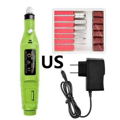 Green-US Plug Профессиональный электрический сверлильный станок для ногтей, маникюрный аппарат для дизайна ногтей, ручка для педикюра, пилочка для ногтей, набор инструментов для дизайна ногтей, Прямая поставка - Цвет: Green-US Plug