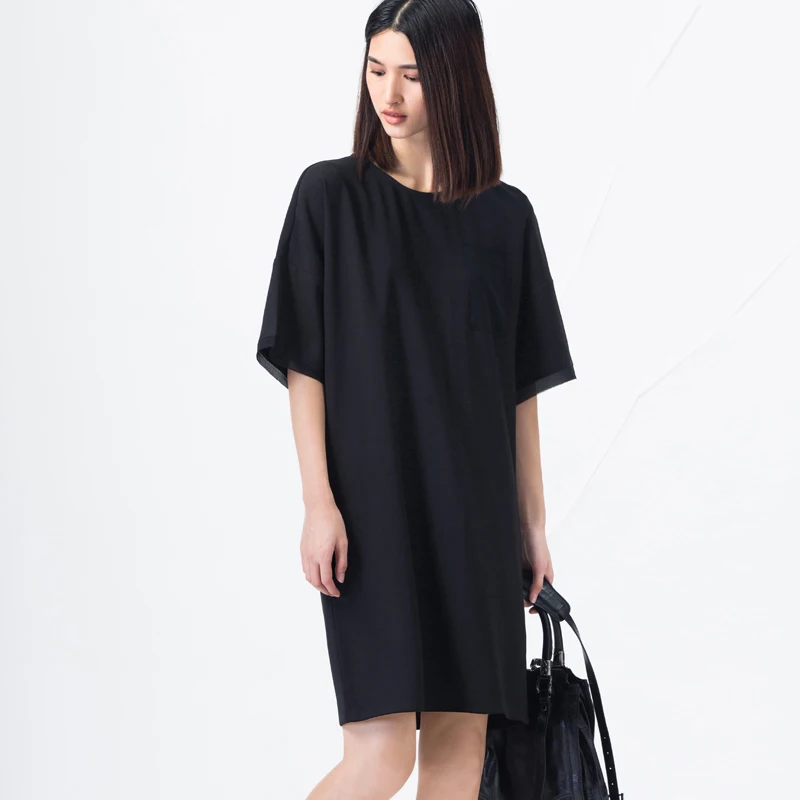 Минималистичное летнее простое свободное шифоновое платье с круглым вырезом и