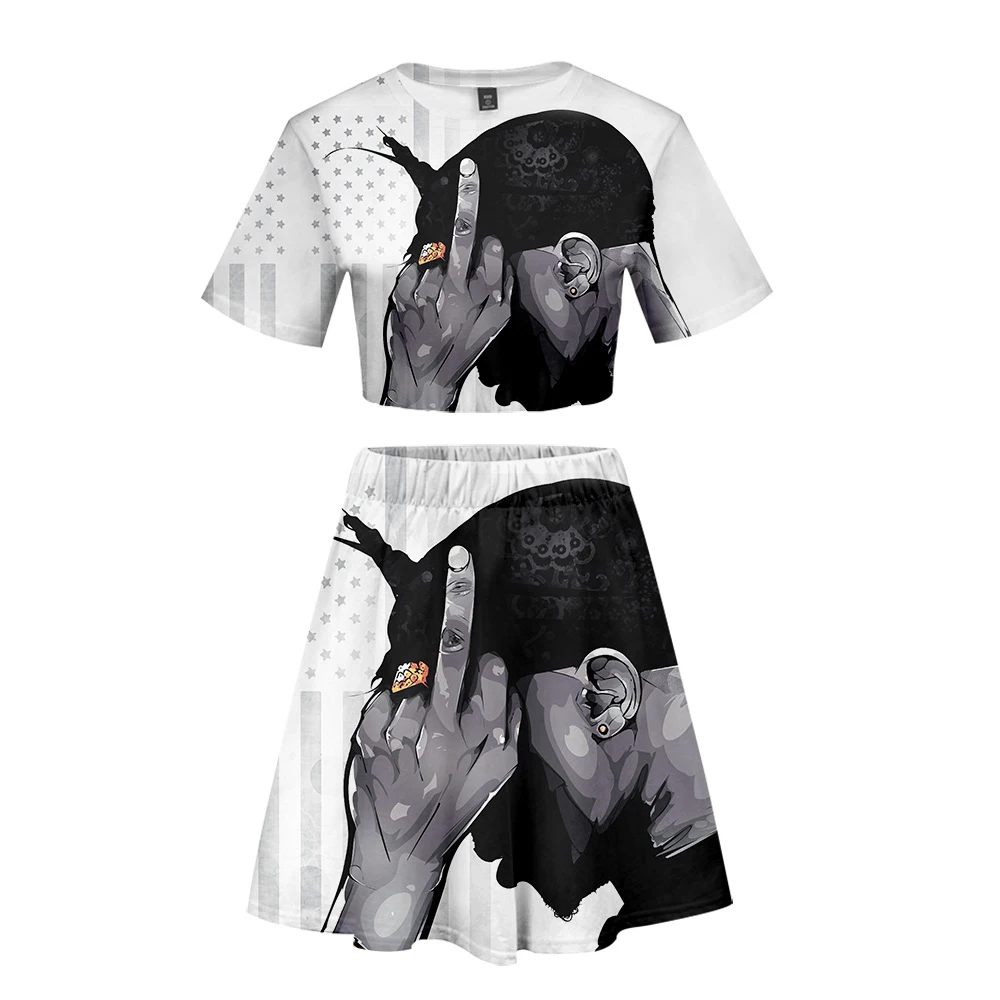 Спортивный комплект для девочек из двух предметов юбка с коротким рукавом и 3D