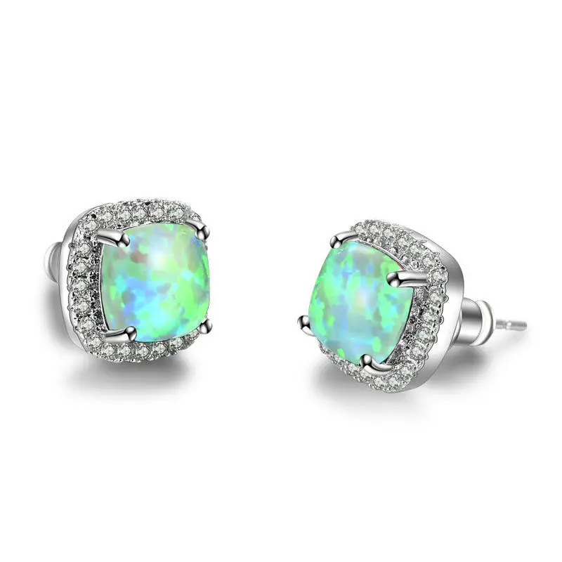 Silver Green Opal Роскошные женские серьги с кристаллами и цирконием, модные 925 пробы, серебряные, желтые серьги, винтажные Двойные серьги-гвоздики для женщин - Окраска металла: Silver Green Opal