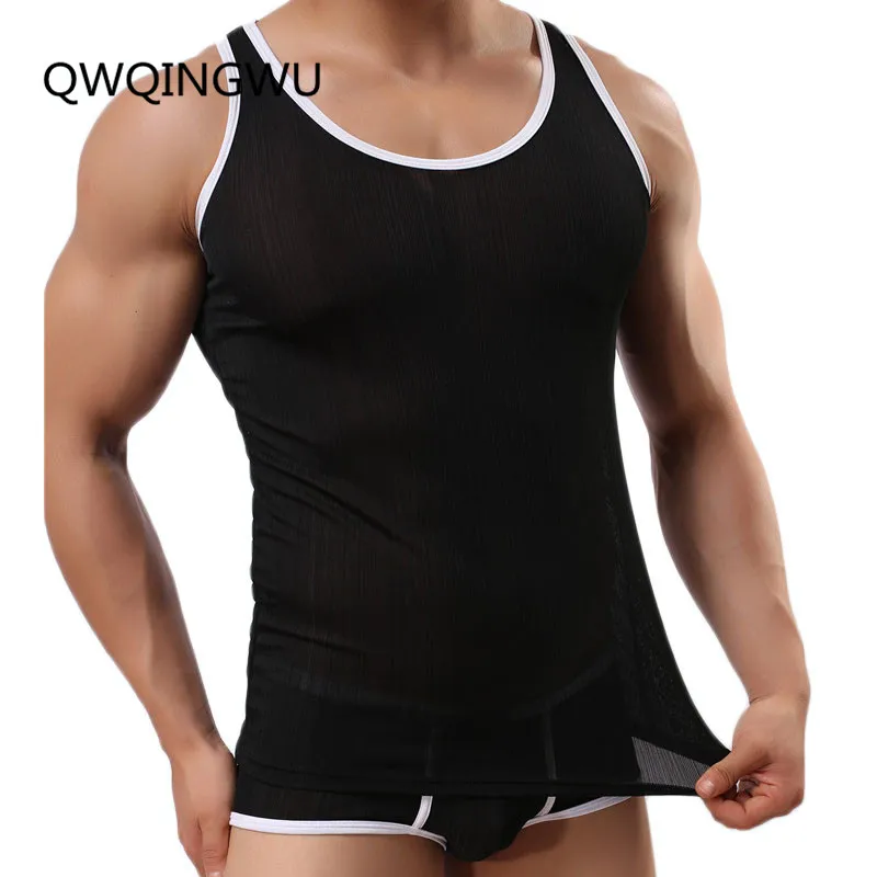 Sexy Men Undershirt Solid Color Underwear Clothing Close-Fitting Broad Shoulders O-Neck Vest Comfortable Breathable Undershirts