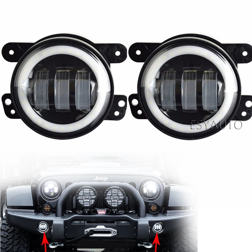 

4 Inch LED Auxiliary Fog Lights 30W Bumper Lamps with White DRL Halo Ring Angel Eyes for Jeep Wrangler JK LJ TJ (2 PCS)