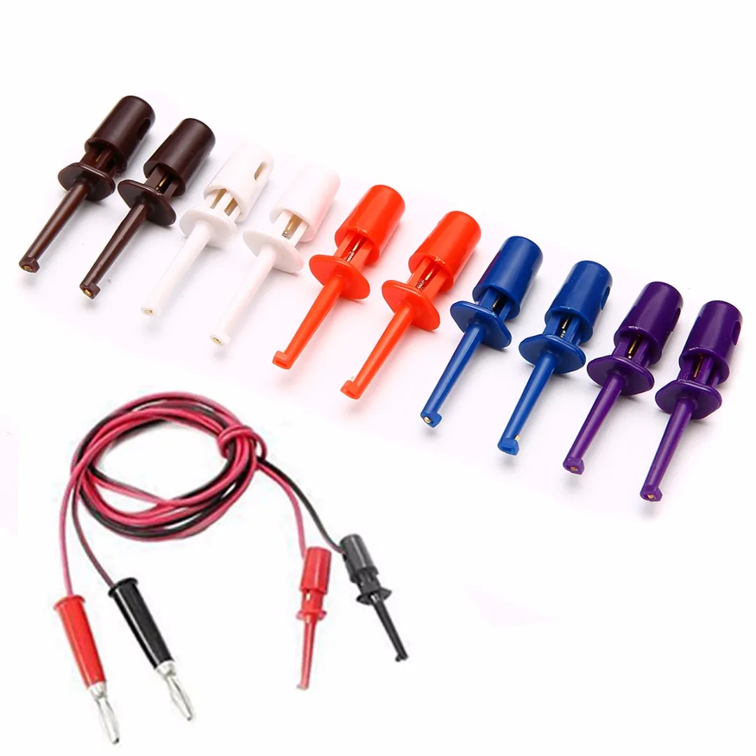 

10pcs Multimeter Lead Wire Test Hook Clip Test Probe Cable Round Crocodile Clip Hook Test Clip