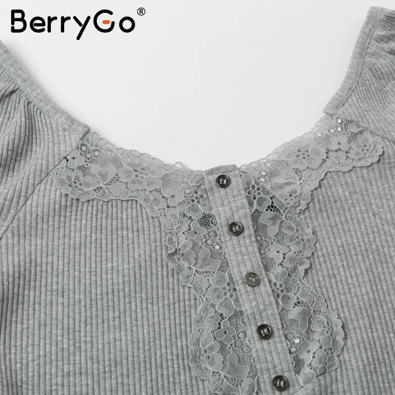 BerryGo кружевной женский Кнопка хлопок пуловер полосатый свитер Тонкий осень зима |