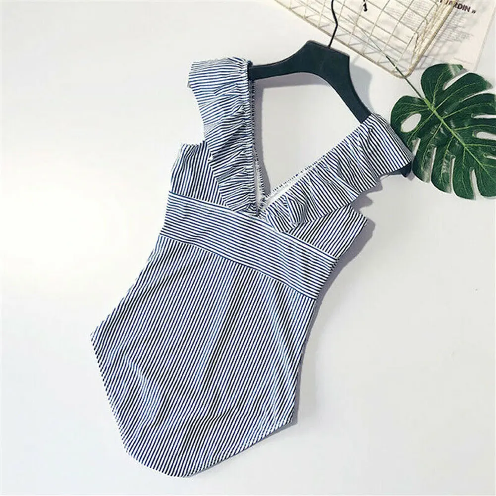 Женский сексуальный купальник полосатый бикини с V образным вырезом мягкими