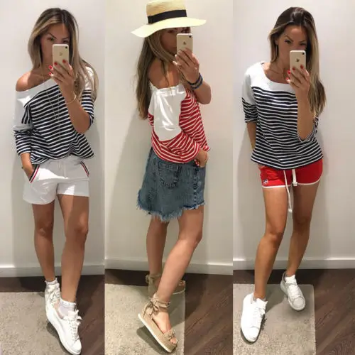 Женская летняя полосатая футболка с открытыми плечами топы длинными рукавами