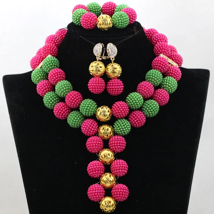 Элегантный фуксия розовый/зеленый бусины шарики африканский костюм комплект
