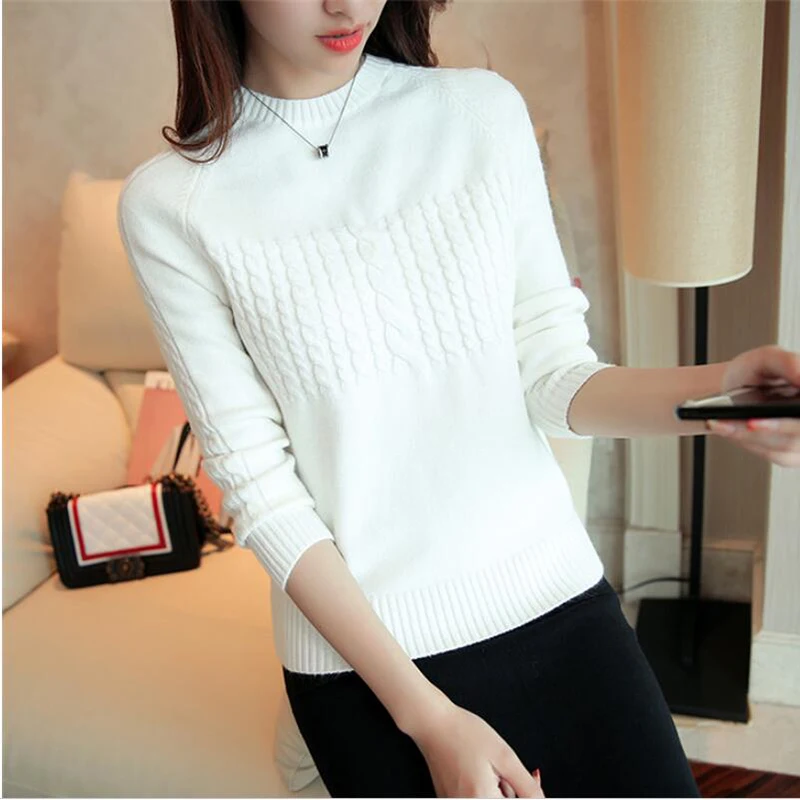 Сезон осень-зима Круглый воротник Свитер под верхнюю одежду женские мокасины в