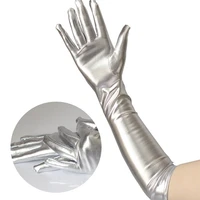 gold silver wet look fake leather metallic gloves evening party performance mittens women sexy elbow length long latex gloves