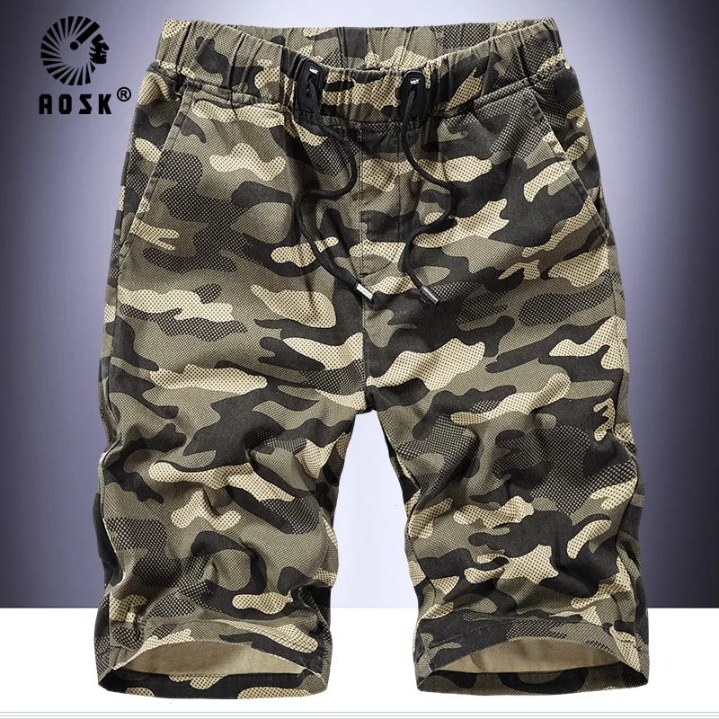 Мужские камуфляжные шорты повседневные хлопковые дышащие с эластичной талией на