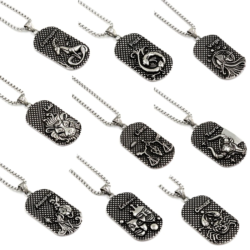 12 созвездий Подвески Ожерелья Панк литой Титан Нержавеющая сталь Знаки зодиака