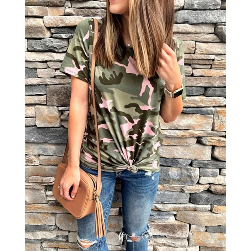 Women Printed Camouflage Short Sleeve O Neck All-match T-shirt Female Military Casual Loose Bottoming Summer Top Tees SJ2932U | Женская