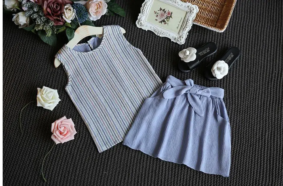 Романтические летние комплекты одежды для девочек хлопковый комплект маленьких