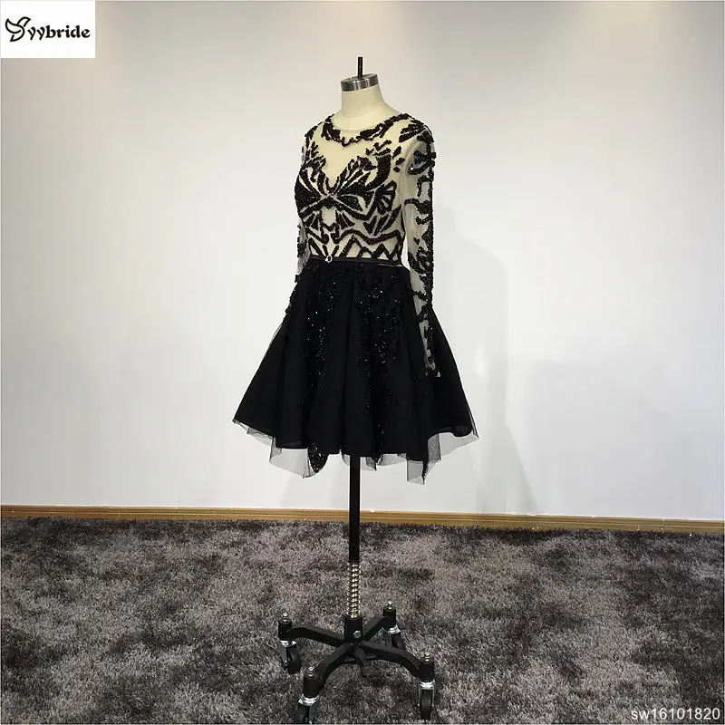 Черное вечернее платье Surmount с длинным рукавом длиной до колена для девочек