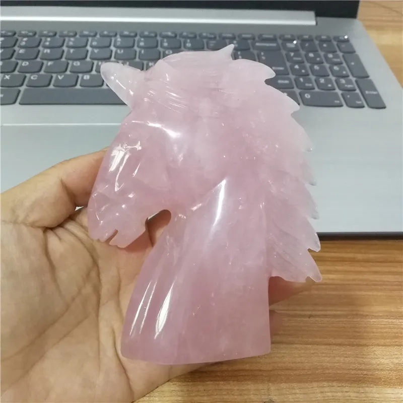 

Natural pink rose quartz Hand Carved unicorn crystal reiki healing random