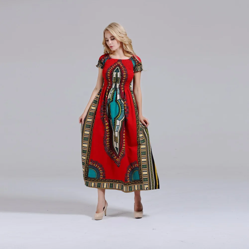 Dashikiage хлопковое винтажное длинное платье Дашики с рукавом-лепестком и вырезом лодочкой, Платье макси с принтом в африканском стиле-два стиля ношения