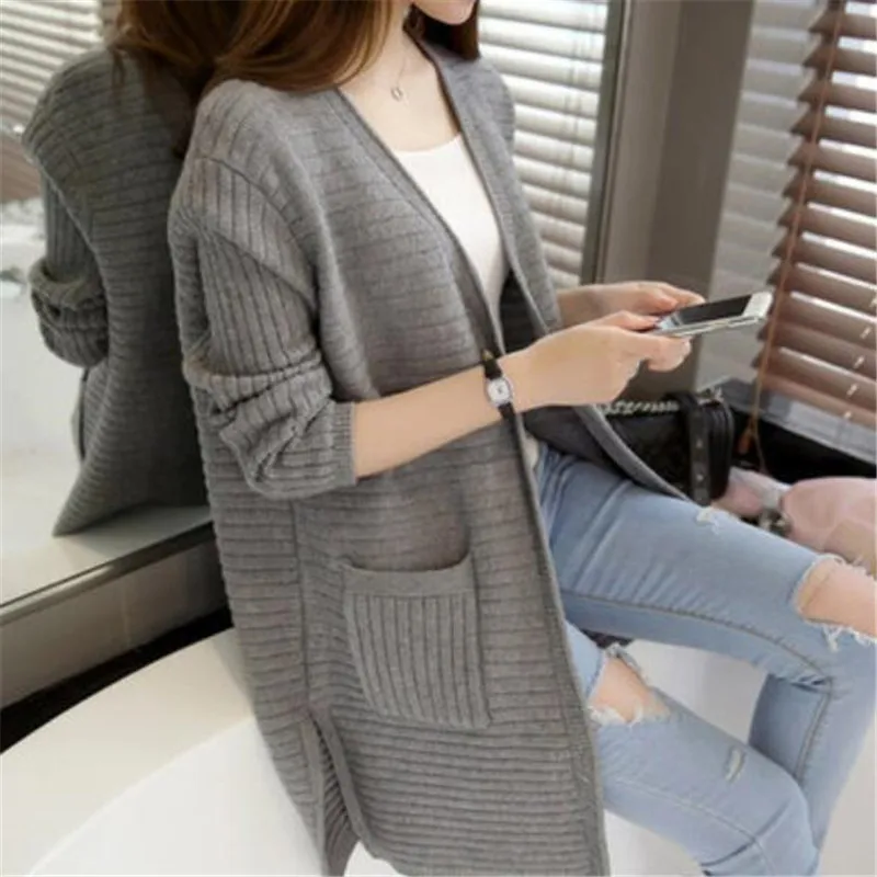 Женский вязаный кардиган Свободный Длинный свитер шаль большие размеры весна