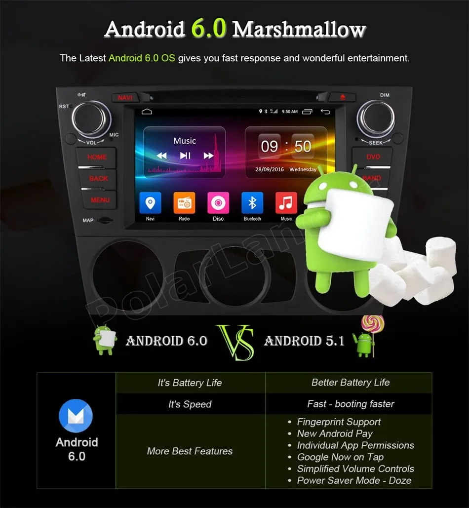 Android 6 0 стерео радио 7 дюймов сенсорный экран 1 Din DVD плеер GPS для B/MW 3 серии E90 E91 E92 E93 |