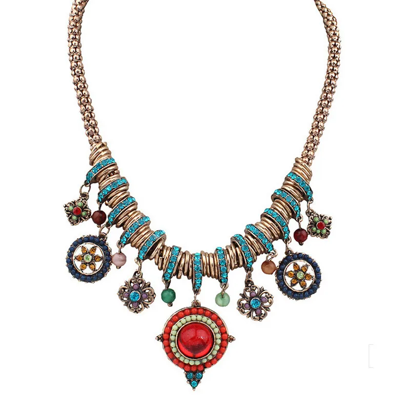 Красочные богемные винтажные женские массивные ожерелья из смолы камень и