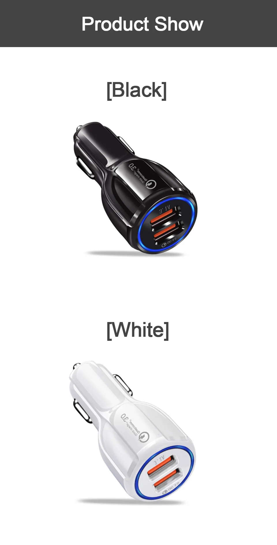 Быстрая зарядка 3,0 USB Автомобильное зарядное устройство 2 порта двойной usb универсальный мобильный телефон автомобильное зарядное устройство 3.1A выход Быстрая зарядка черный белый цвет
