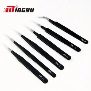 Пинцет ESD, 6 шт.компл., немагнитные щипцы, антистатические, с тонким изогнутым кончиком, черный, инструменты для обслуживания ювелирных изделий