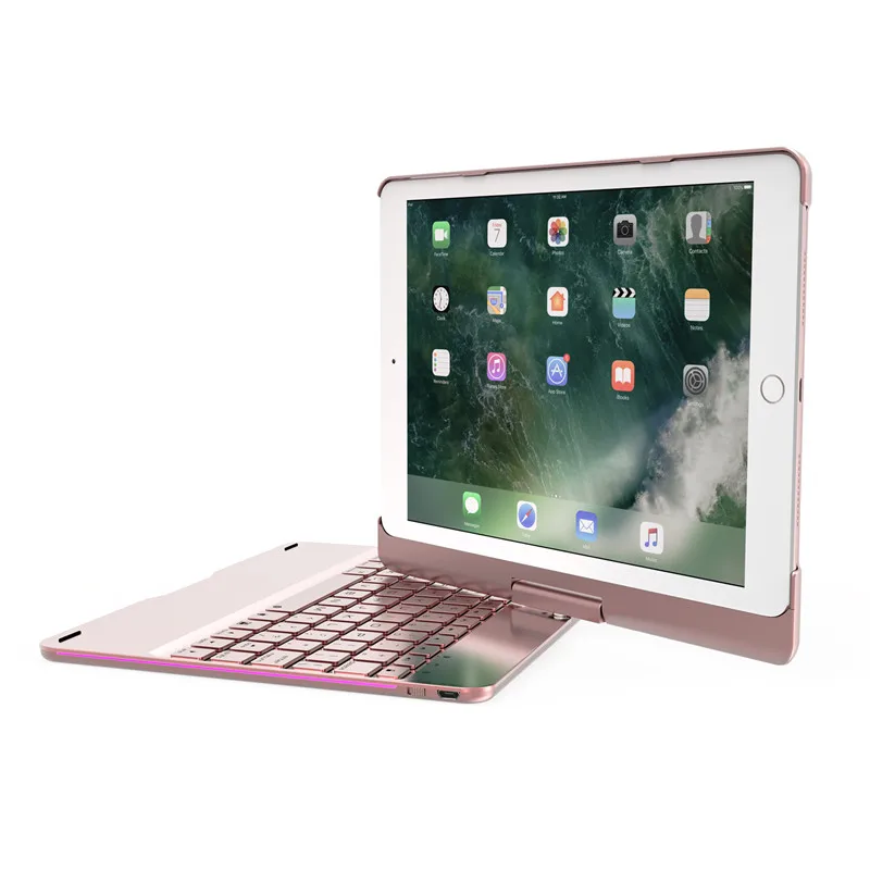 Aluminum keyboard Case for iPad Pro 10.5 360 Degree Rotation 7 Colors Backlit Light Bluetooth Keyboard Tablet Cover Smart Cases