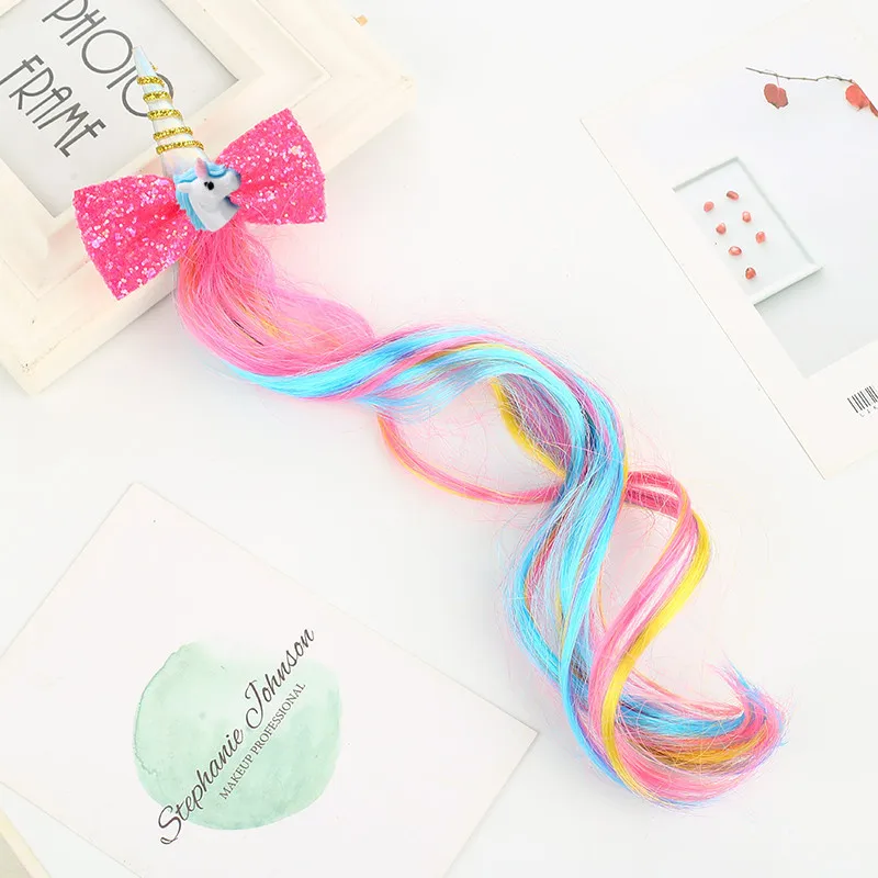 1 шт Новый обруч &quotЕдинорог&quot Дети Милые Лук Hairgrips Сияющие Блестки парик шпильки