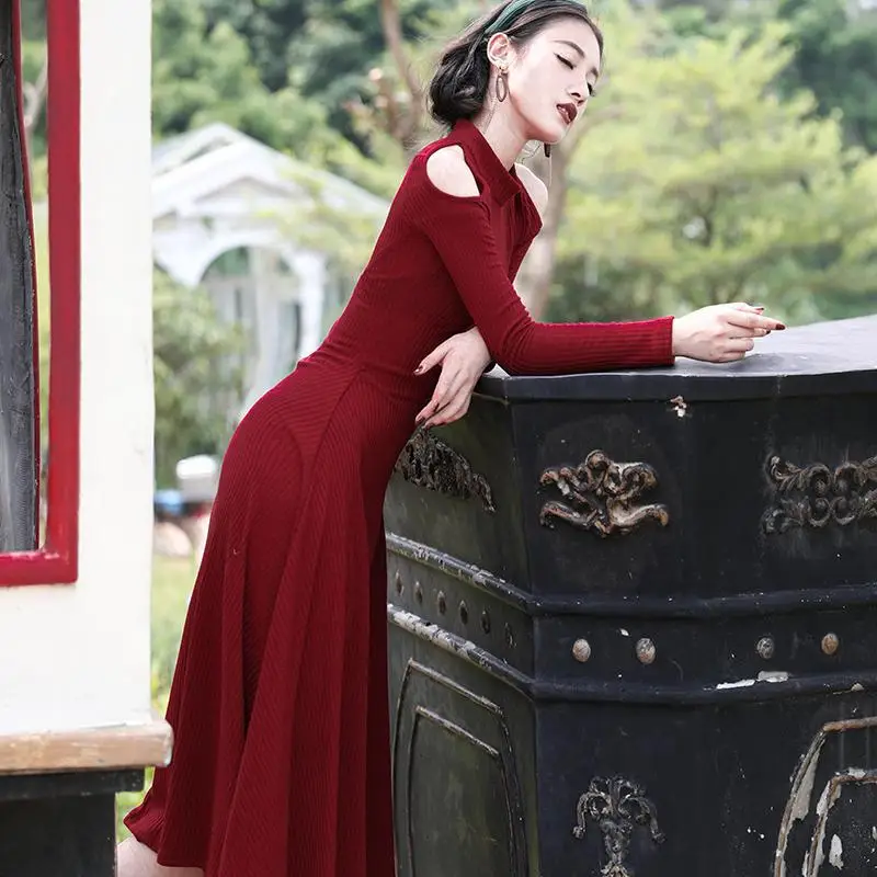 Новые осенние женские пикантные консервативный Стиль трикотажные длинные