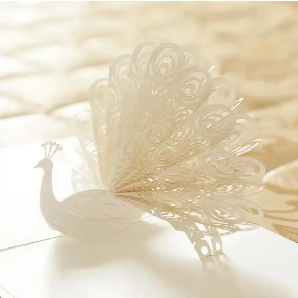 50 шт. Роскошные 3D белый павлин лазерная резка карты свадебные приглашения