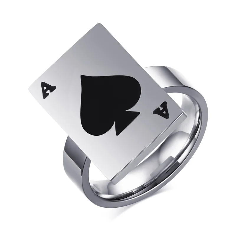 Уникальные кольца с изображением покера для мужчин Spades символ серебряного цвета