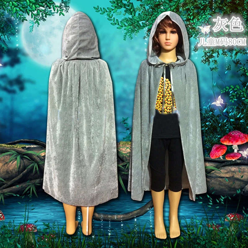 Детский Готический вельветовый плащ с капюшоном мантия средневековая накидка в